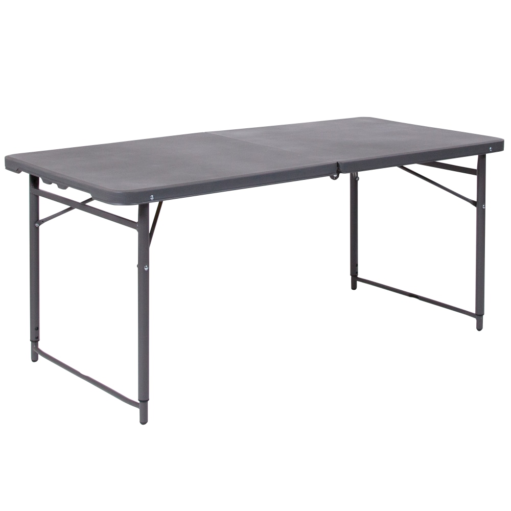 Flash Furniture Plastic Adjustable Bi-Fold Table With Carrying Handle, 29-1/2inH x 23-1/2inW x 48-1/4inD, Dark Gray MPN:DADLF122ZDG