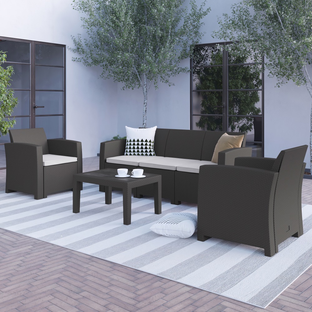 Flash Furniture Seneca 4-Piece Outdoor Faux Rattan Sofa Set, Dark Gray MPN:DADSF113TDKGY
