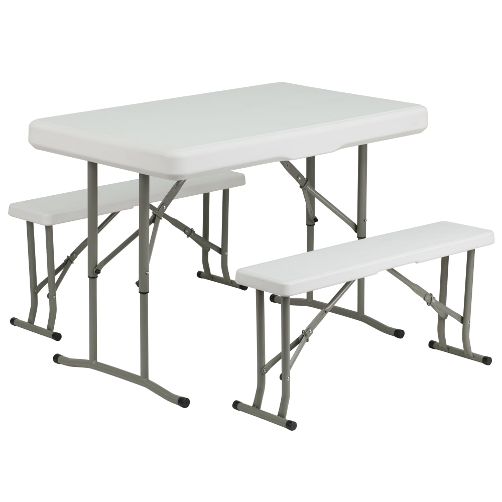 Flash Furniture 3-Piece Plastic Folding Table And Benches Set, 28-1/2inH x 25-1/2inW x 41inD, Granite White MPN:DADYCZ103