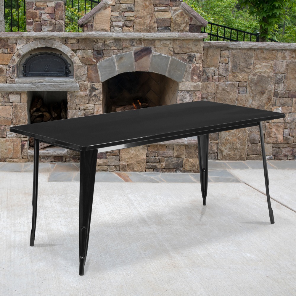 Flash Furniture Commercial Grade Indoor/Outdoor Metal Table, 29-1/2inH x 31-1/2inW x 63inD, Black MPN:ETCT005BK