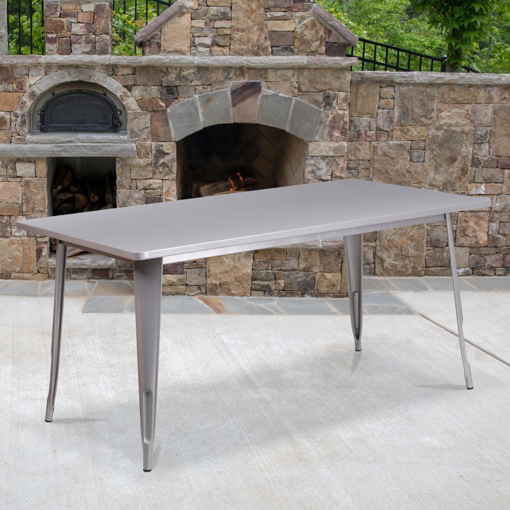 Flash Furniture Commercial Grade Indoor/Outdoor Metal Table, 29-1/2inH x 31-1/2inW x 63inD, Silver MPN:ETCT005SIL