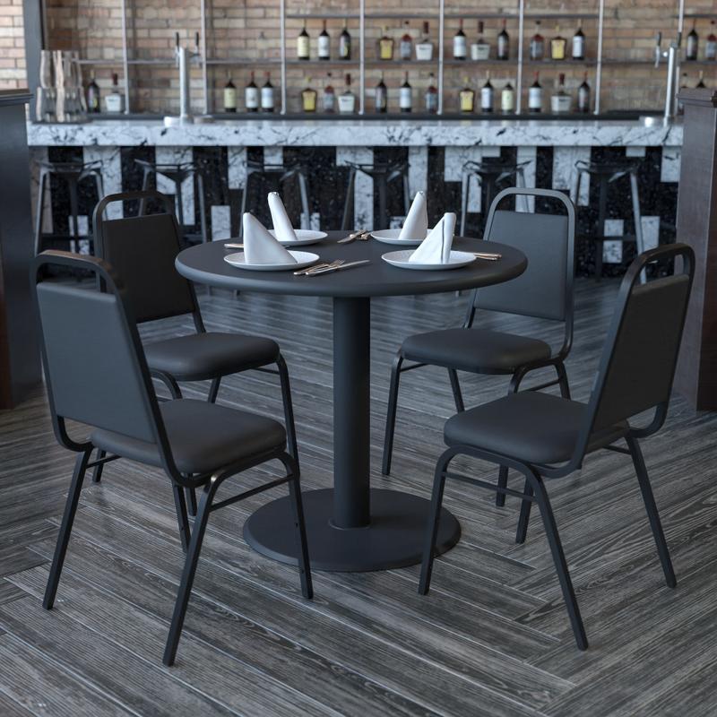 Flash Furniture Round Table With 4 Banquet Chairs, 30in x 36in, Black MPN:HDBF1001