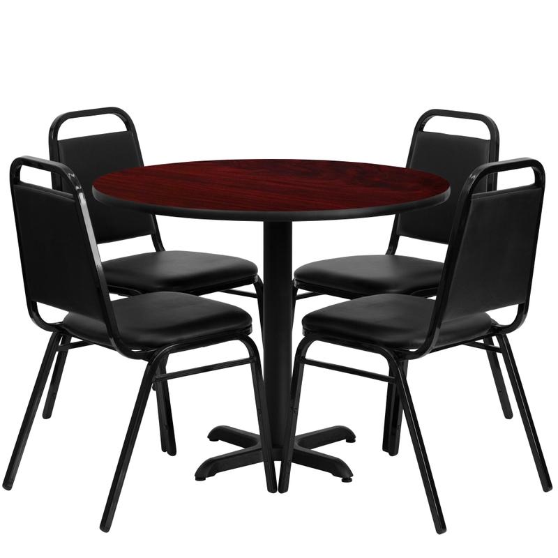 Flash Furniture Round Table With 4 Banquet Chairs, 30in x 36in, Mahogany/Black MPN:HDBF1002