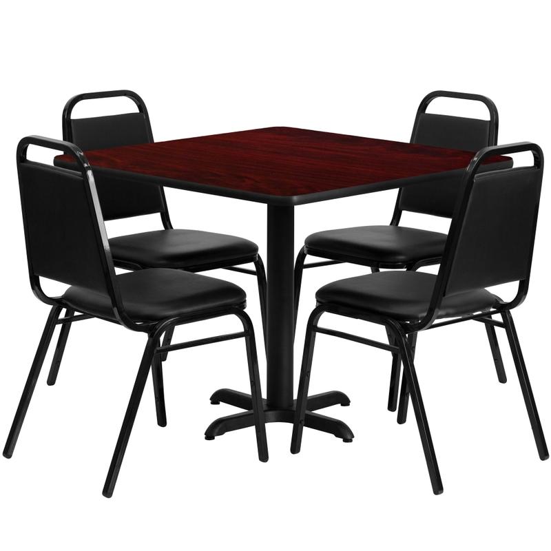 Flash Furniture Square Table With 4 Trapezoidal-Back Banquet Chairs, 30in x 36in, Mahogany/Black MPN:HDBF1010