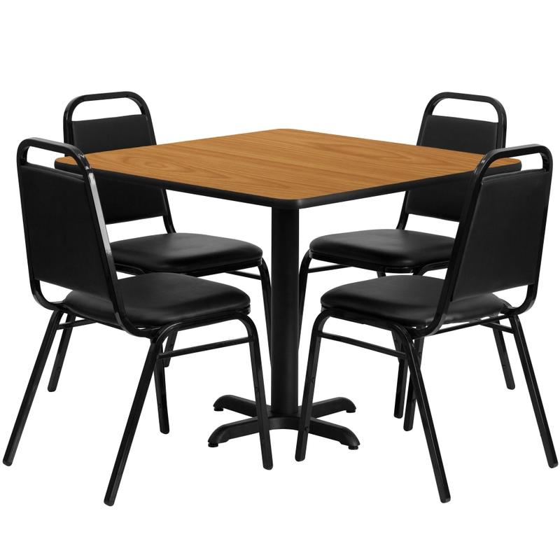 Flash Furniture Square Table With 4 Trapezoidal-Back Banquet Chairs, 30in x 36in, Natural/Black MPN:HDBF1011