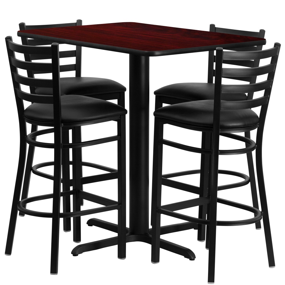 Flash Furniture Rectangle Table And 4 Ladder-Back Bar Stools, 42inH x 24inW x 42inD, Mahogany/Black MPN:HDBF1018