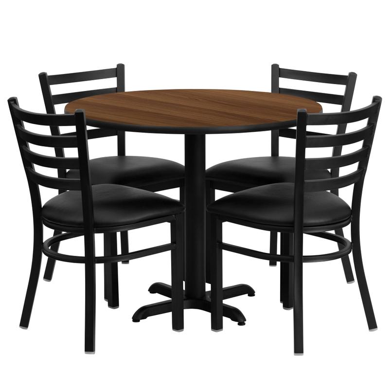 Flash Furniture Round Table With X-Base And 4 Ladder-Back Chairs, 30in x 36in, Walnut/Black MPN:HDBF1032