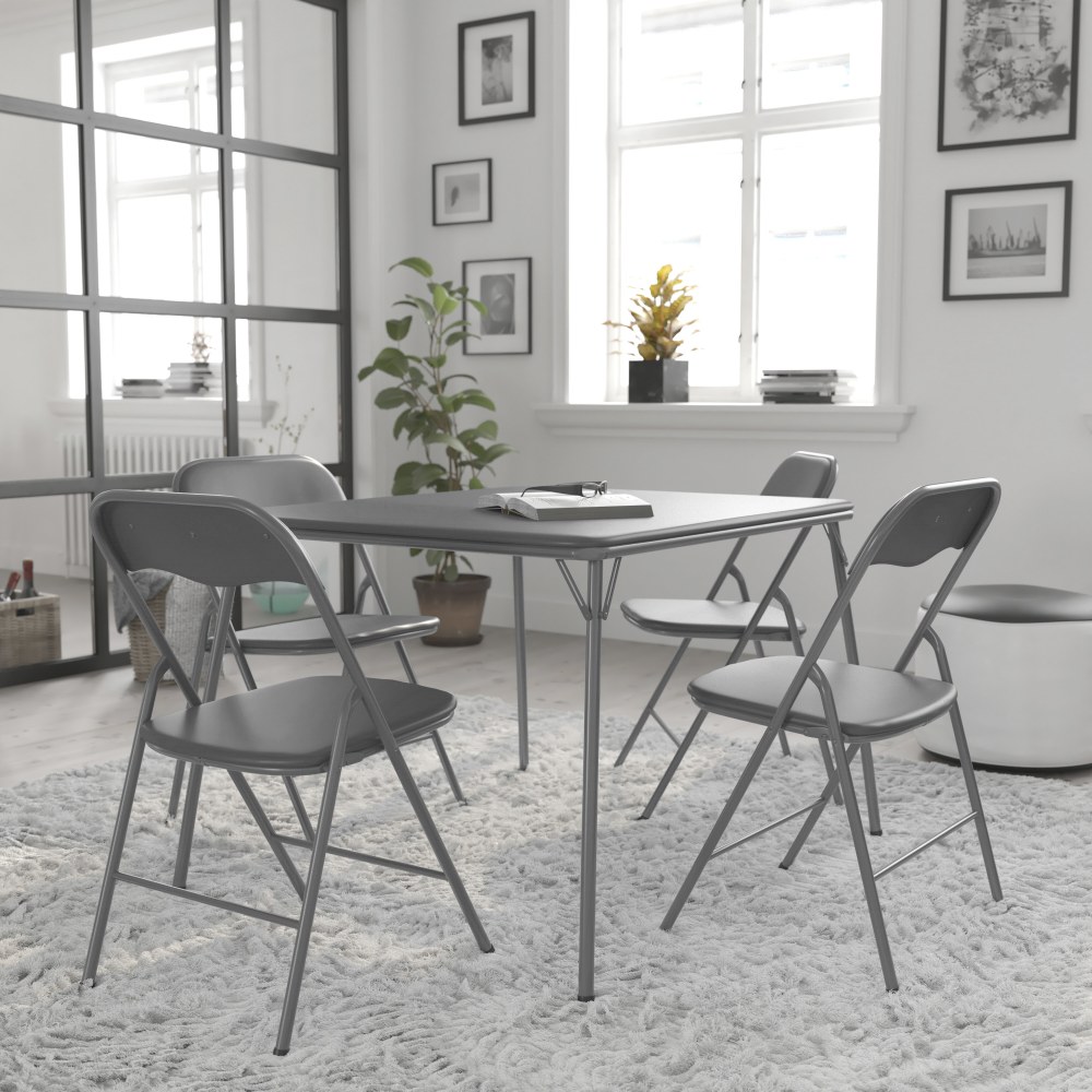 Flash Furniture 5-Piece Folding Card Table And Chair Set, 27-3/4inH x 33-1/2inW x 33-1/2inD, Gray MPN:JB1GY
