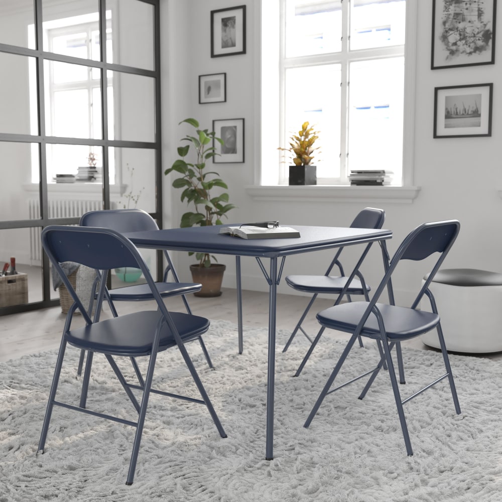 Flash Furniture 5-Piece Folding Card Table And Chair Set, 27-3/4inH x 33-1/2inW x 33-1/2inD, Navy MPN:JB1NV