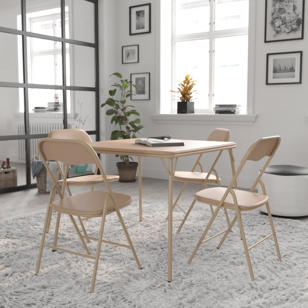 Flash Furniture 5-Piece Folding Card Table And Chair Set, 27-3/4inH x 33-1/2inW x 33-1/2inD, Tan MPN:JB1TAN