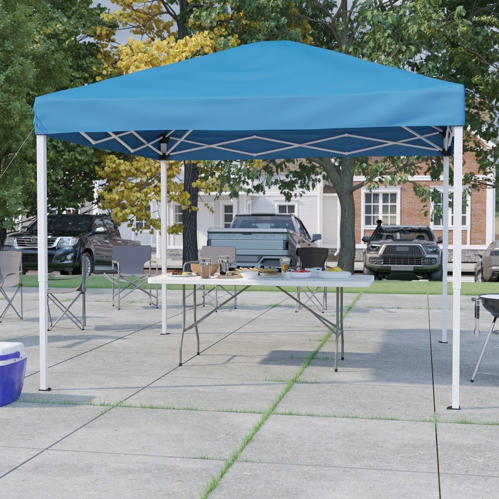Flash Furniture 10ftx10ft Pop Up Event Canopy Tent with Carry Bag and 6-Foot Bi-Fold Folding Table with Carrying Handle - Tailgate Tent Set, Blue MPN:JJGZ10183ZBL