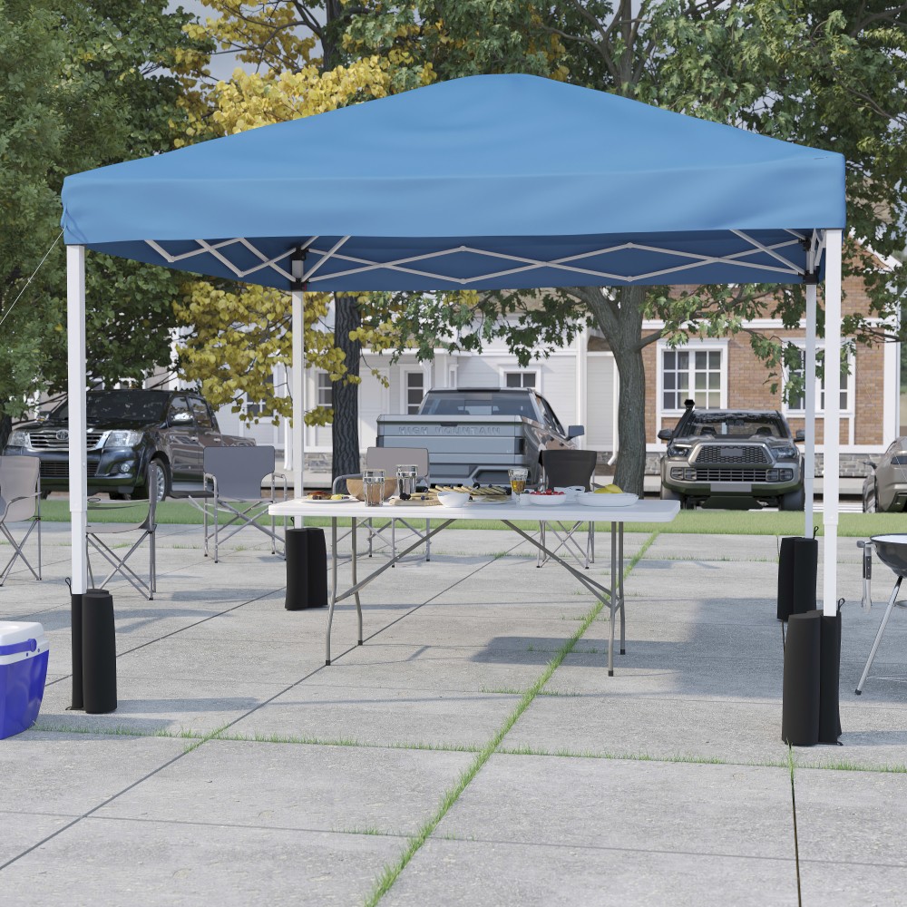 Flash Furniture 10ftx10ft Pop Up Canopy Tent with Wheeled Case and 6-Foot Bi-Fold Folding Table with Carrying Handle - Tailgate Tent Set, Blue MPN:JJGZ10PKG183ZBL