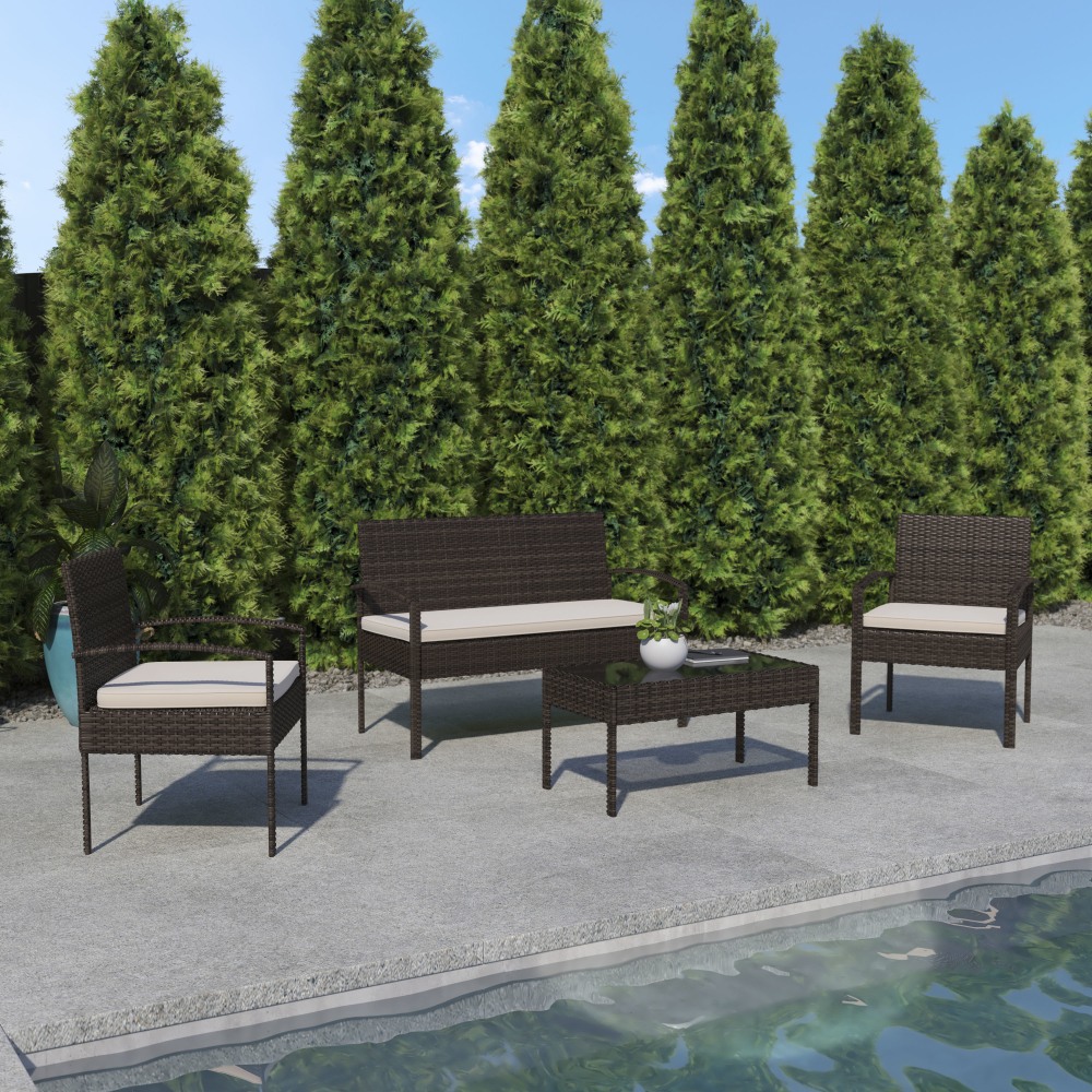 Flash Furniture Aransas Series Steel 4-Piece Patio Set, Beige/Brown MPN:JJS312BNBG