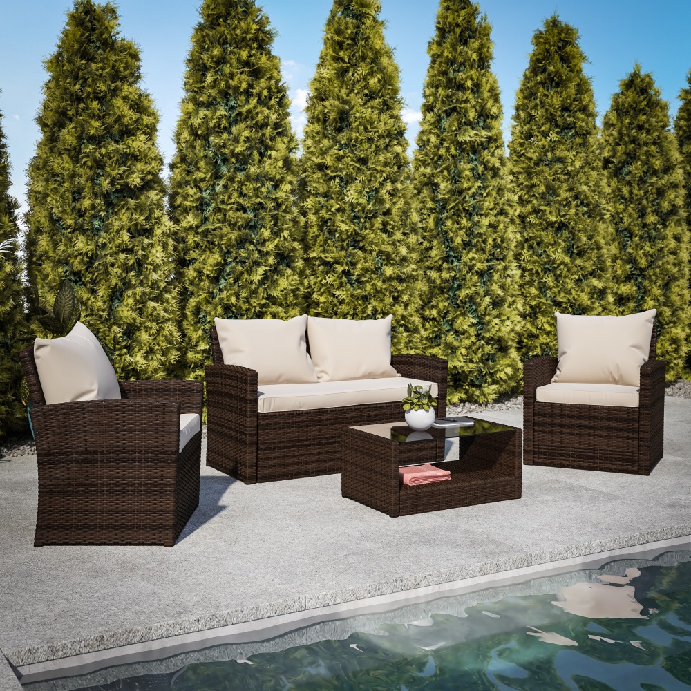 Flash Furniture Aransas Series 4-Piece Patio Set, Beige/Brown MPN:JJS351BNBG