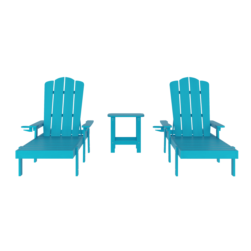 Flash Furniture Sonora Commercial Grade 3 Piece Indoor/Outdoor Adirondack Sete, Blue - LEHMP0701035BL MPN:LEHMP0701035BL