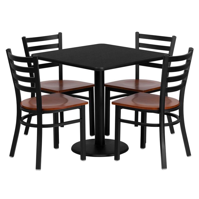 Flash Furniture Square Table And 4 Ladder-Back Chairs, 30in x 30in, Black MPN:MD0003