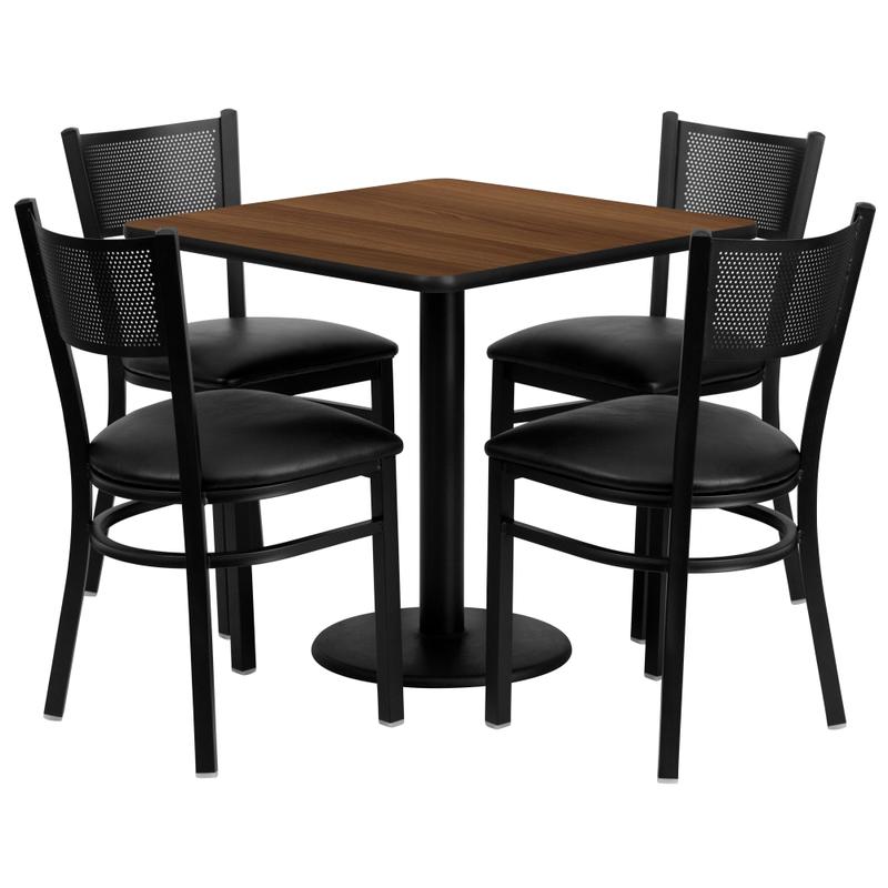 Flash Furniture Square Table And 4 Grid-Back Chairs, 30in x 30in, Walnut MPN:MD0005