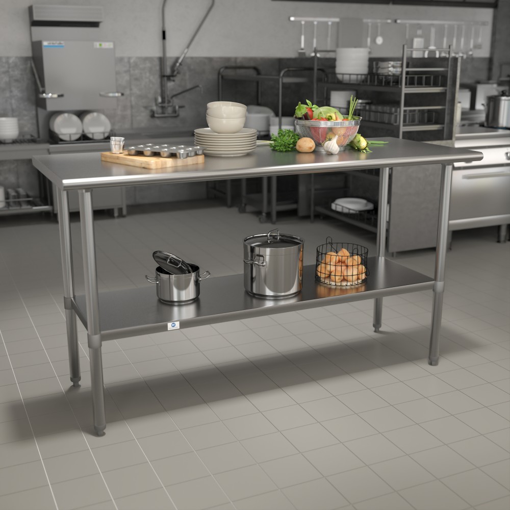 Flash Furniture Stainless Steel Prep And Work Table, 34-1/2inH x 60inW x 24inD, Silver MPN:NHWT2460