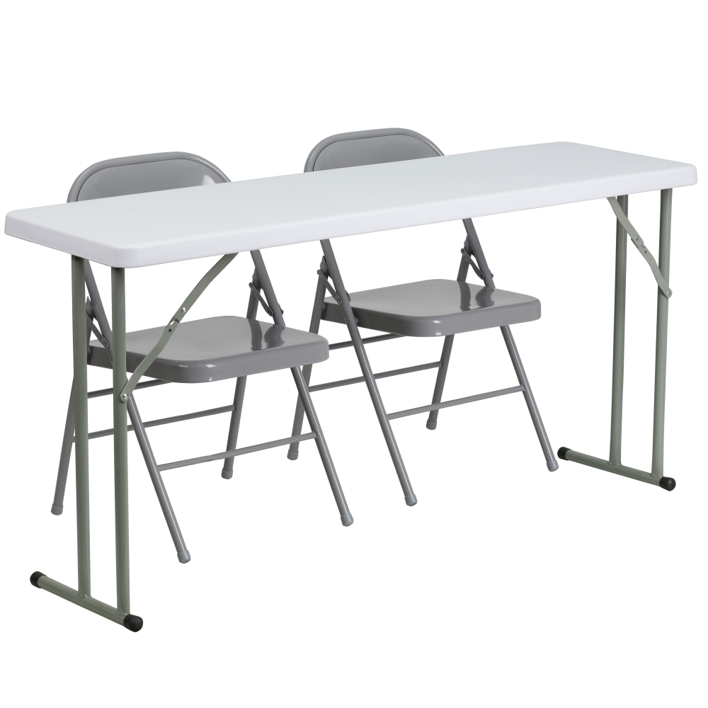 Flash Furniture 5ft Plastic Folding Training Table with 2 Metal Folding Chairs, Gray MPN:RB18601