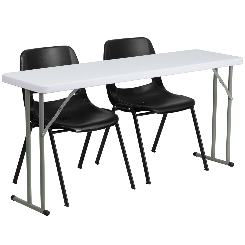 Flash Furniture 5ft Plastic Folding Training Table with 2 Plastic Stack Chairs, Black MPN:RB18602