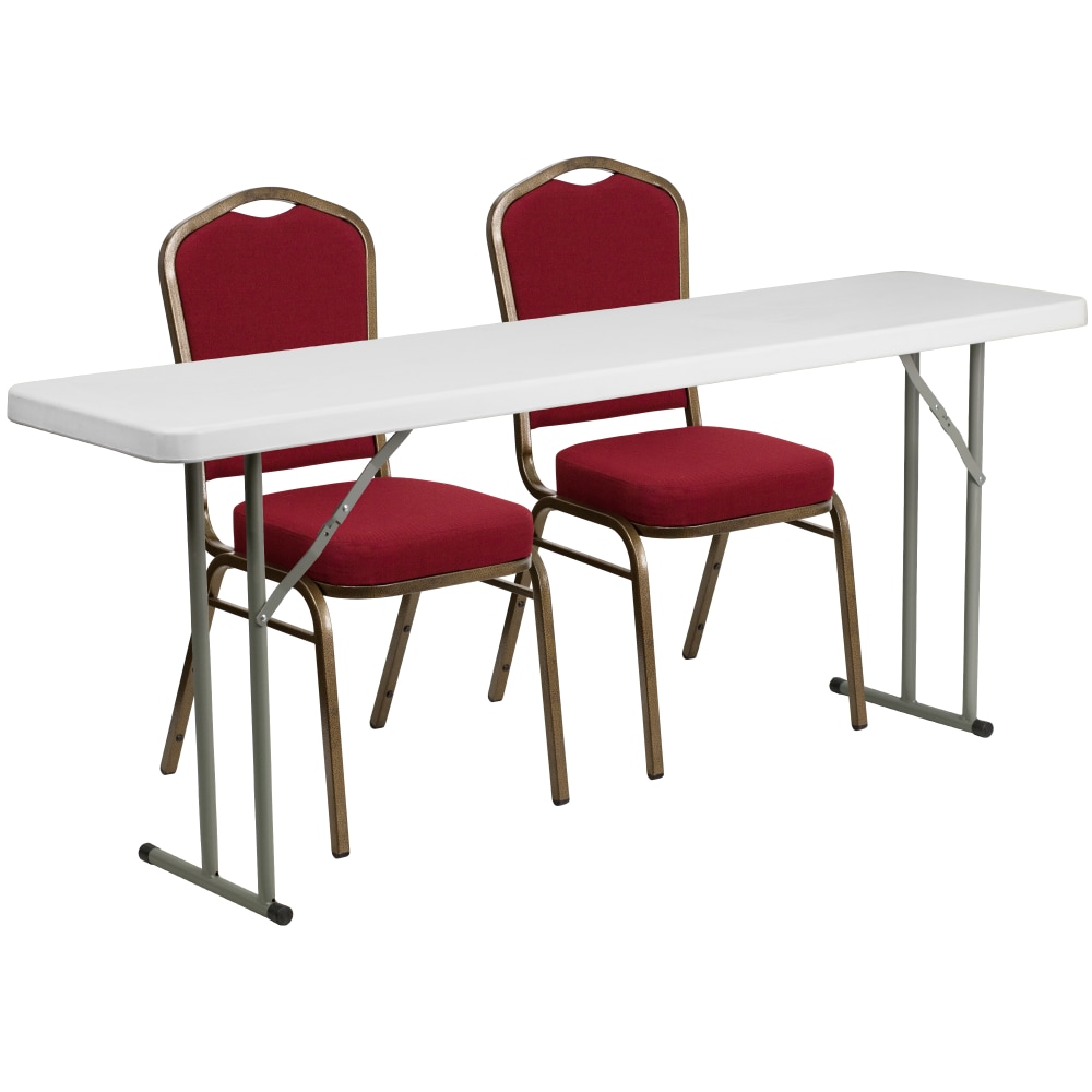 Flash Furniture Plastic Folding Training Table with 2 Crown-Back Stack Chairs, 29inH x 72inW x 18inD, Burgundy/White MPN:RB18721