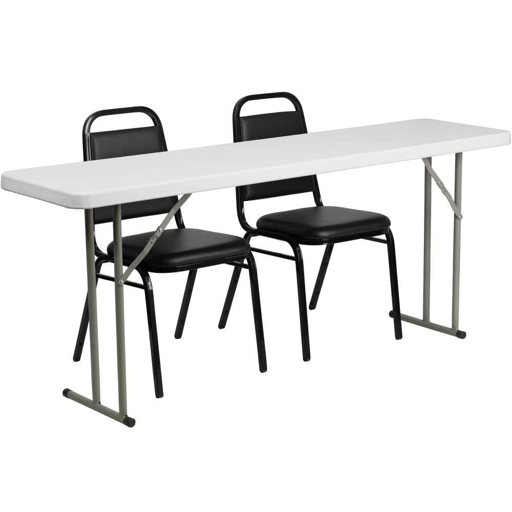 Flash Furniture Plastic Folding Training Table with 2 Trapezoidal-Back Stack Chairs, 29inH x 72inW x 18inD, Black/White MPN:RB18722