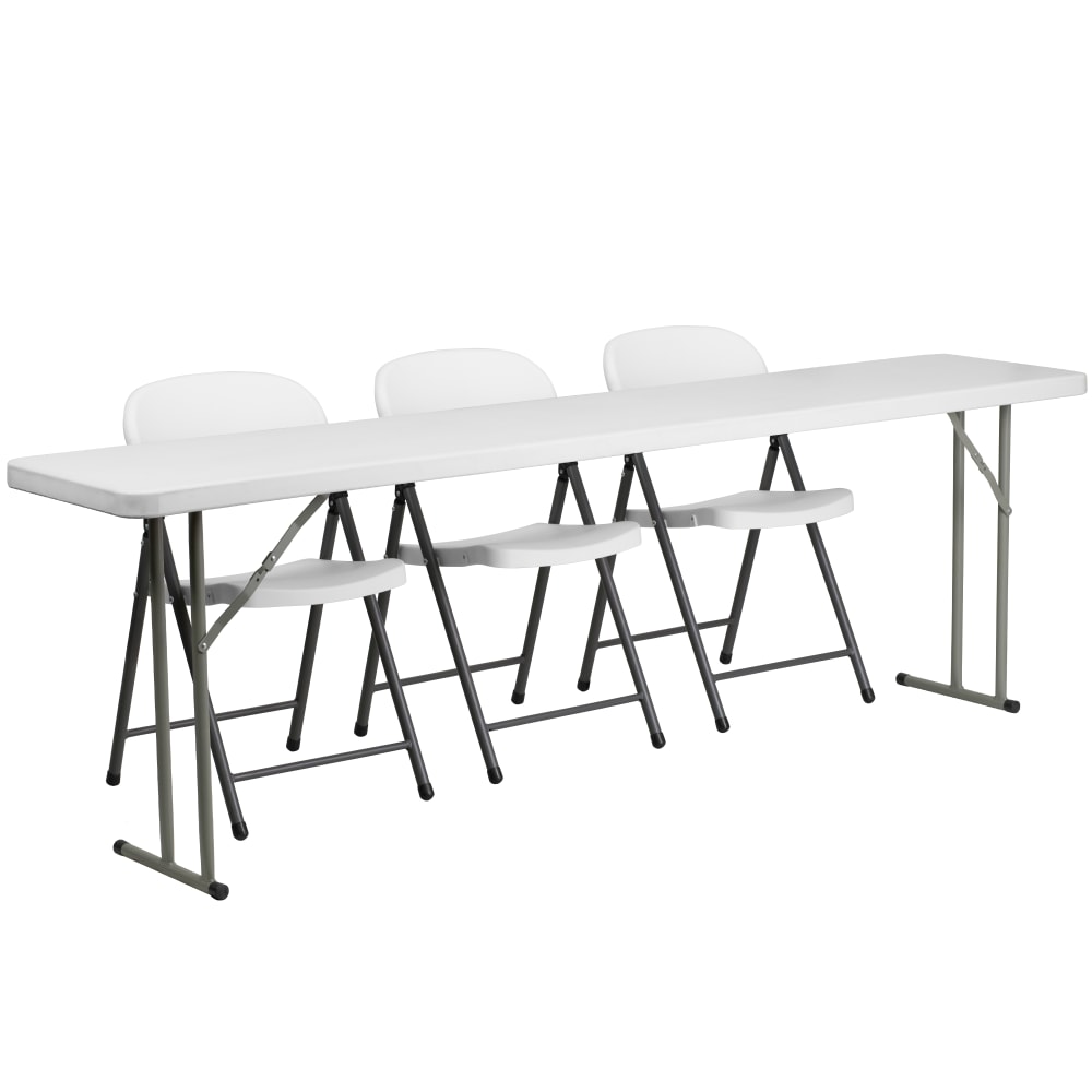 Flash Furniture Plastic Folding Training Table with 3 Plastic Folding Chairs, 29inH x 96inW x 18inD White MPN:RB18962
