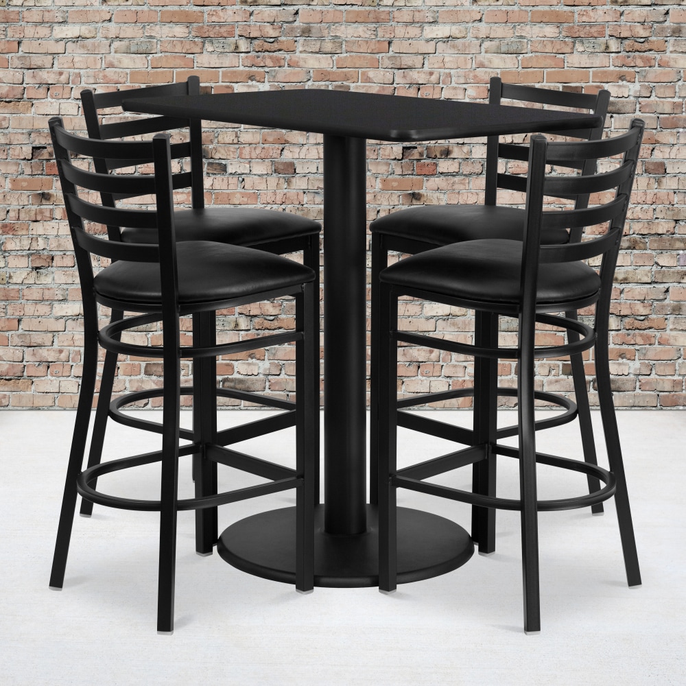 Flash Furniture Rectangular Laminate Table Set With 4 Ladder Back Metal Bar Stools, 42inH x 24inW x 42inD, Black MPN:RSRB1017