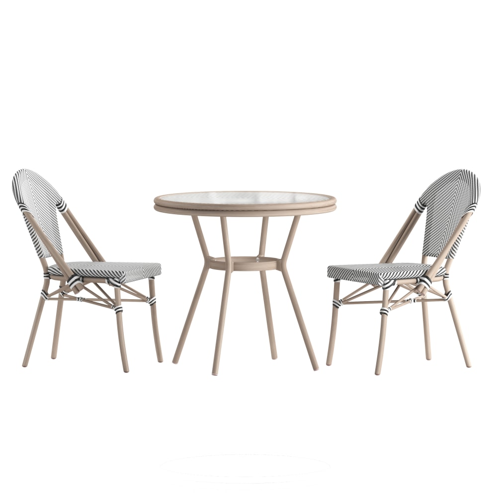 Flash Furniture Marseille Indoor/Outdoor Commercial Bistro 31.5in Table, Black & White Textilene/Light Natural Frame - SDA641802107BWL MPN:SDA641802107BWL