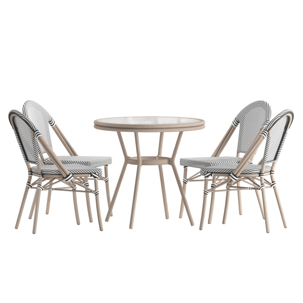 Flash Furniture Marseille Indoor/Outdoor Commercial Bistro 31.5in Table, Black & White Textilene/Light Natural Frame - SDA641804107BWL MPN:SDA641804107BWL