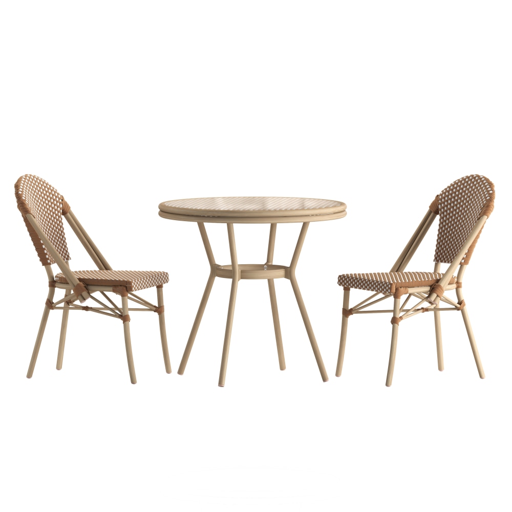 Flash Furniture Lourdes Indoor/Outdoor Commercial Bistro 31.5in Table, Natural & White Rattan/Light Natural Frame - SDA64280201FNWL MPN:SDA64280201FNWL