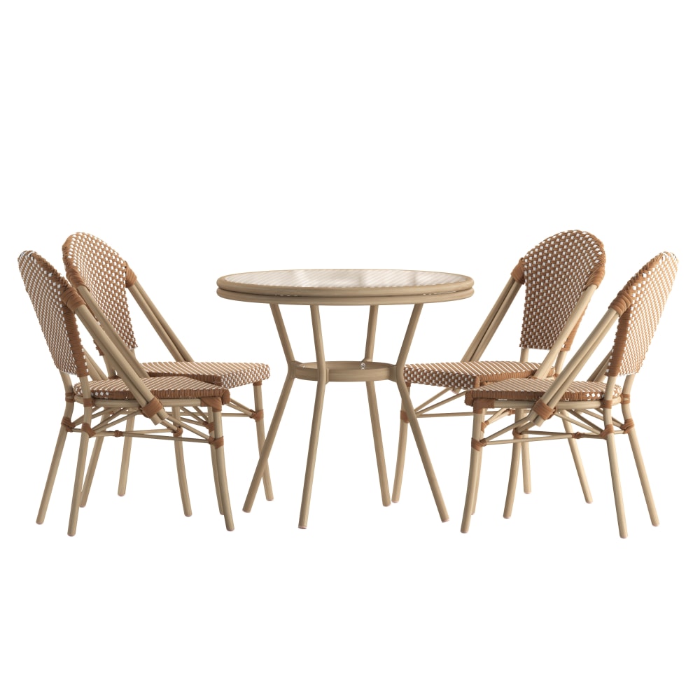 Flash Furniture Lourdes Indoor/Outdoor Commercial Bistro 31.5in Table, Natural & White Rattan/Light Natural Frame - SDA64280401FNWL MPN:SDA64280401FNWL