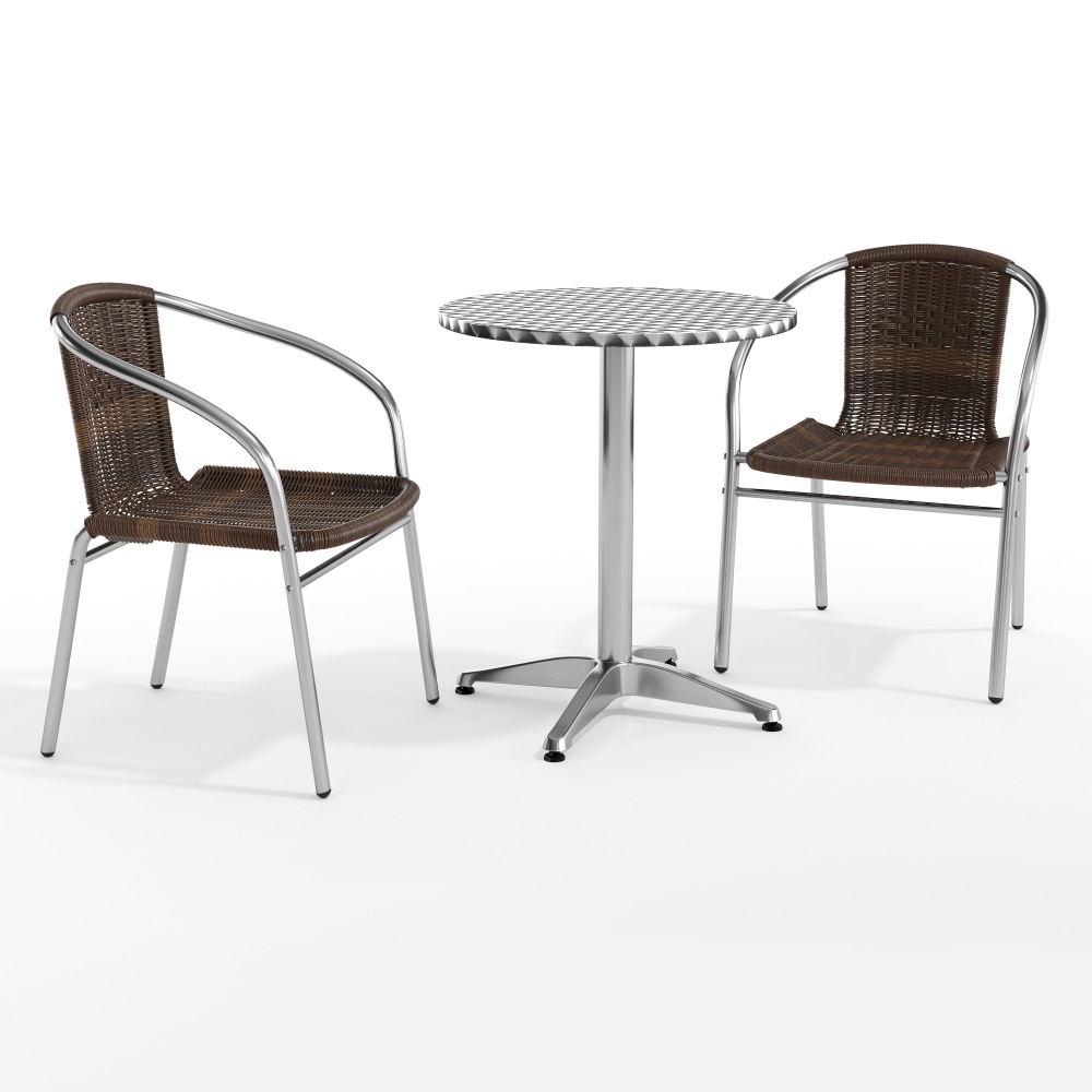 Flash Furniture Round Aluminum Table With 2 Rattan Chairs, 27-1/2in x 23-1/2in, Dark Brown MPN:TLH24RD020CHR2