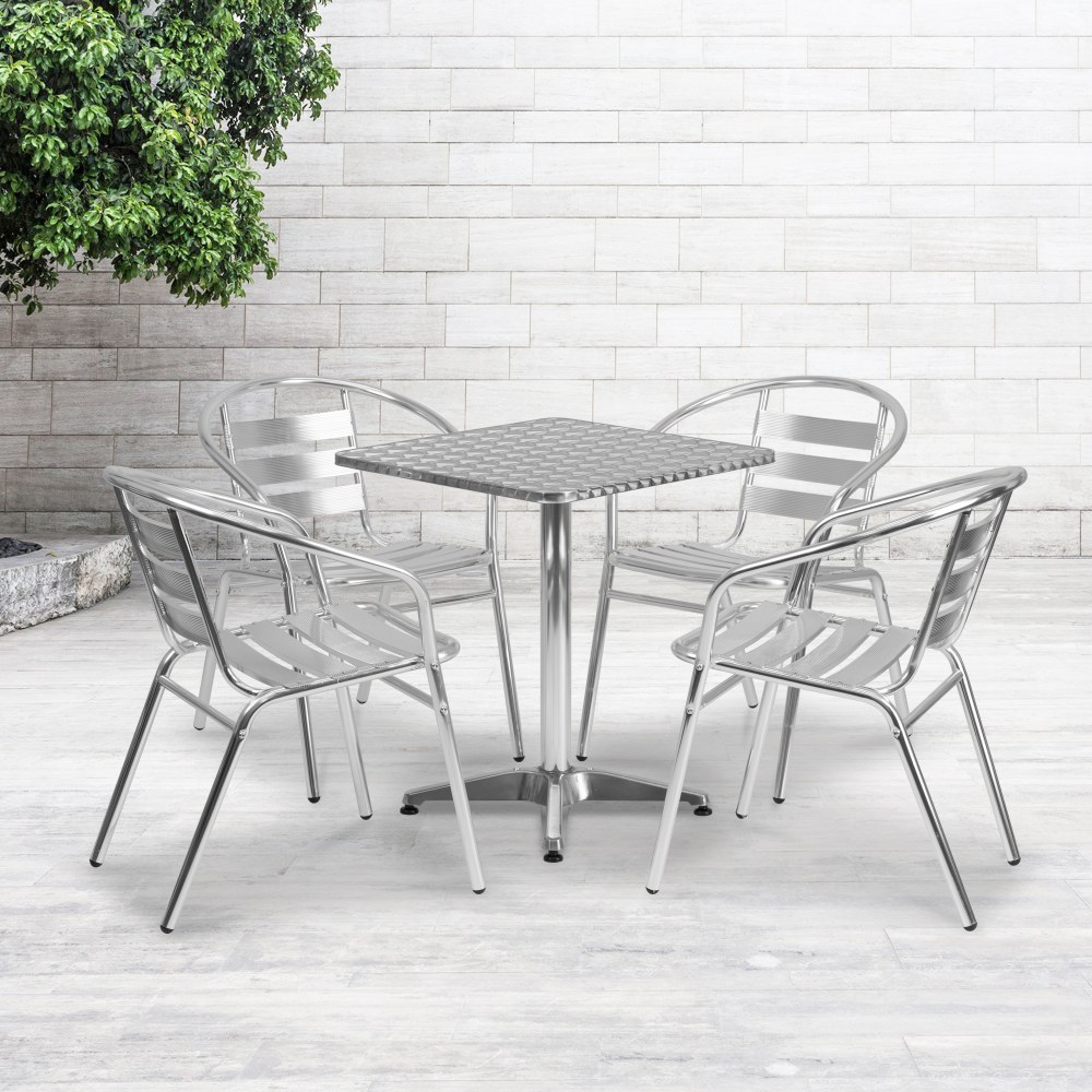 Flash Furniture Lila 5-Piece 23-1/2in Square Aluminum Indoor/Outdoor Table Set With Slat-Back Chairs MPN:TLH24SQ017BCHR4