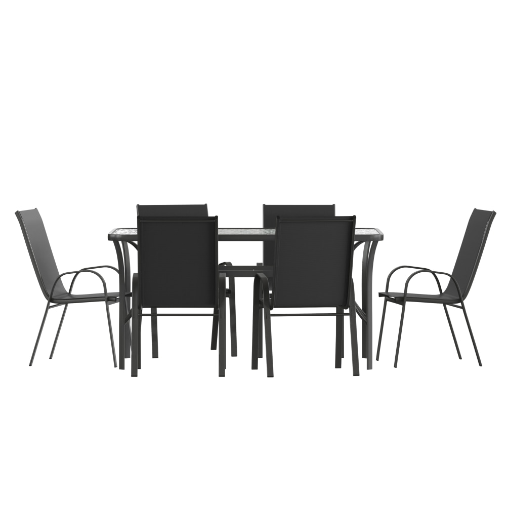 Flash Furniture Brazos 7 Piece Commercial Grade Patio Dining Set with Flex Comfort Material Seats and Backs, Black - TLH94B303C MPN:TLH94B303C