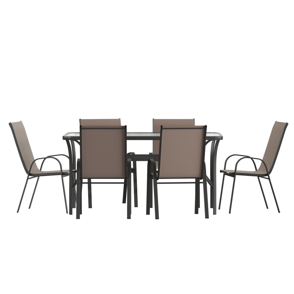 Flash Furniture Brazos 7 Piece Commercial Grade Patio Dining Set with Flex Comfort Material Seats and Backs, Brown - TLH94B303CB MPN:TLH94B303CB