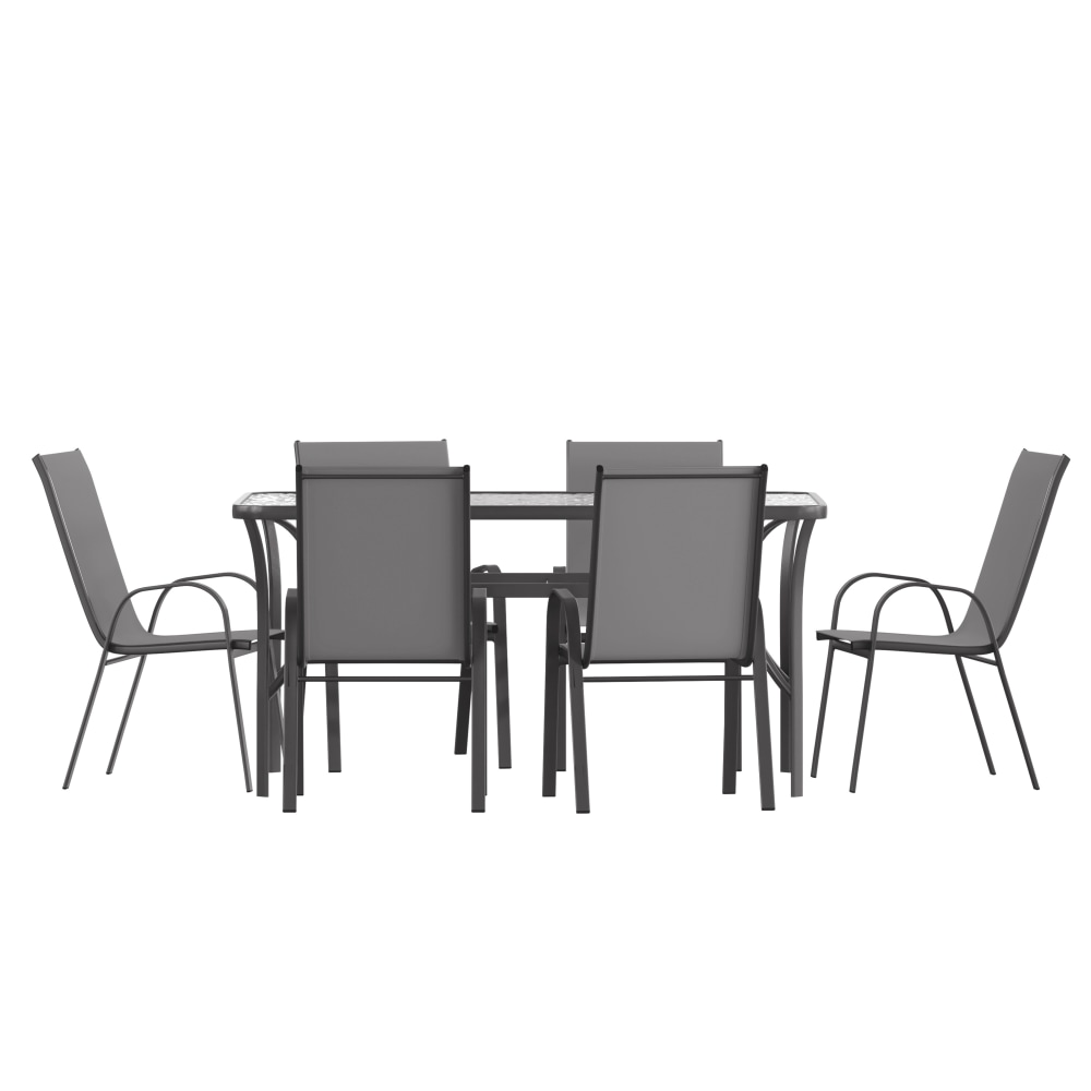 Flash Furniture Brazos 7 Piece Commercial Grade Patio Dining Set with Flex Comfort Material Seats and Backs, Gray - TLH94B303CG MPN:TLH94B303CG