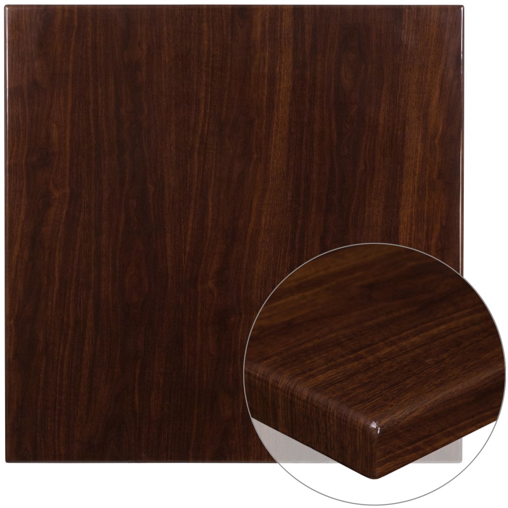 Flash Furniture Square High-Gloss Resin Table Top With Drop-Lip, 36in, Walnut MPN:TPWAL3636