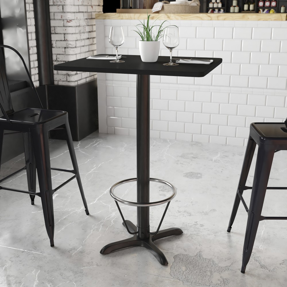 Flash Furniture Rectangular Laminate Table Top With BarH Table Base And Foot Ring, 43-3/16inH x 24inW x 30inD, Black MPN:XUBK2430T22B3F