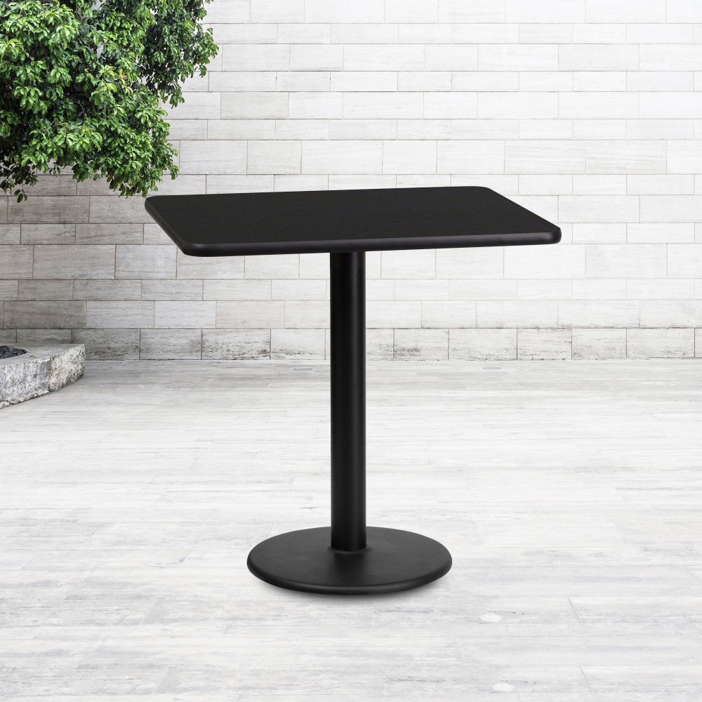 Flash Furniture Rectangular Laminate Table Top With Round Table Height Base, 31-3/16inH x 24inW x 30inD, Black MPN:XUBK2430TR18