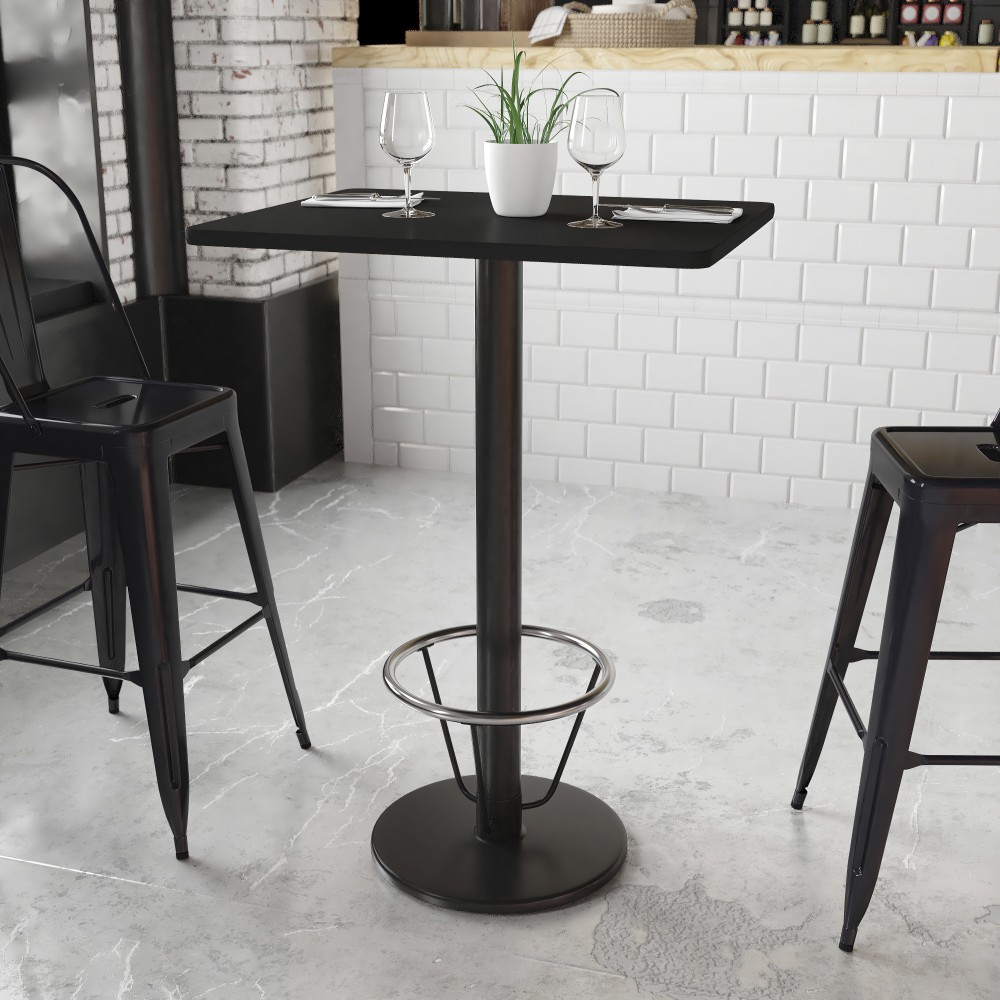 Flash Furniture Rectangular Laminate Table Top With Round Bar Height Table Base And Foot Ring, 43-3/16inH x 24inW x 30inD, Black MPN:XUBK2430TR18B3F