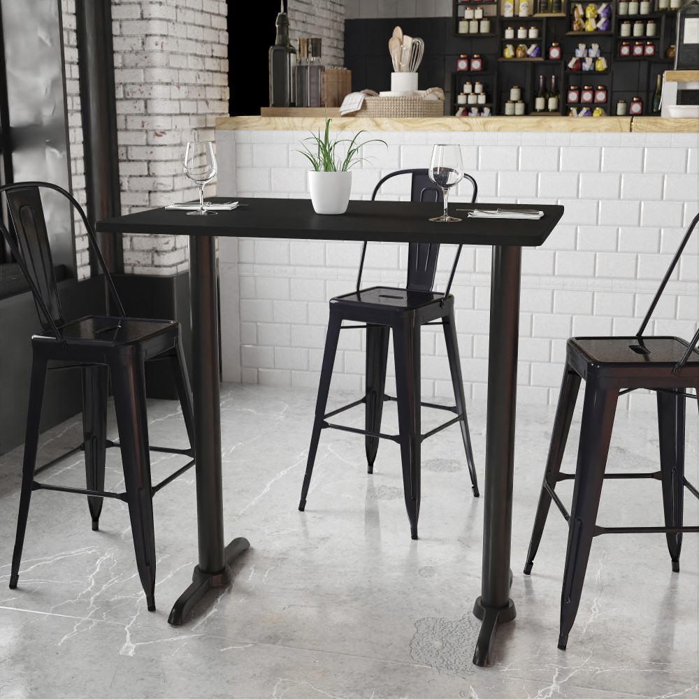 Flash Furniture Laminate Rectangular Table Top With Bar-Height Table Bases, 43-1/8inH x 30inW x 42inD, Black MPN:XUBK3042T0522B