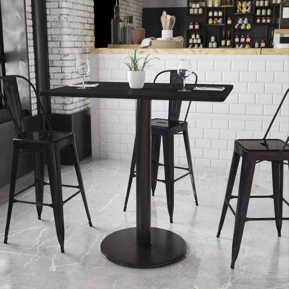 Flash Furniture Rectangular Laminate Table Top With Round Bar Height Table Base, 43-3/16inH x 30inW x 42inD, Black MPN:XUBK3042TR24B