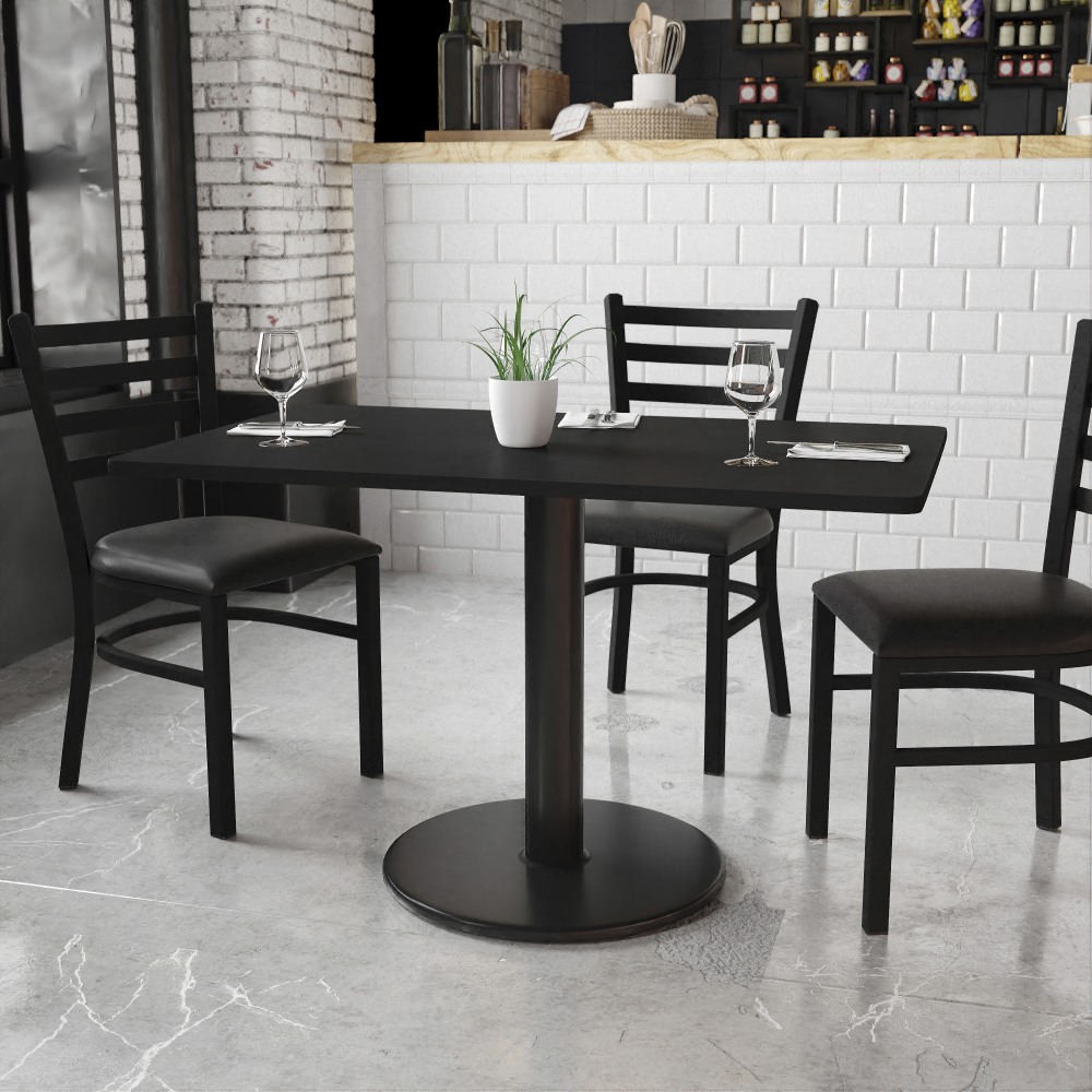 Flash Furniture Laminate Rectangular Table Top With Round Table-Height Base, 31-1/8inH x 30inW x 48inD, Black MPN:XUBK3048TR24