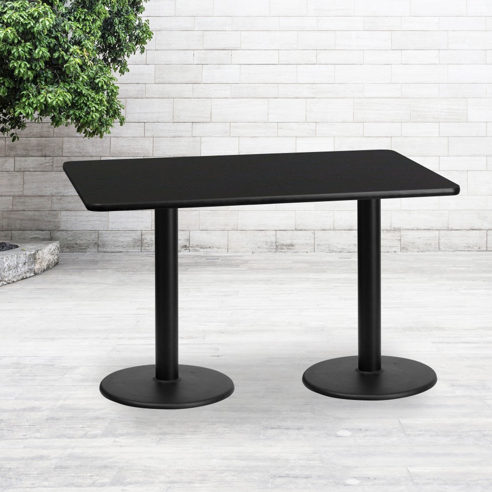 Flash Furniture Rectangular Laminate Table Top With Round Table Height Base, 31-3/16inH x 30inW x 60inD, Black MPN:XUBK3060TR18