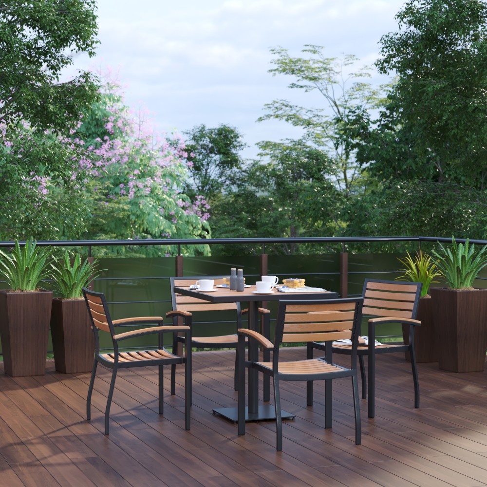 Flash Furniture Lark Indoor/Outdoor 5-Piece Patio Dining Table Set With 4 Club Chairs, Teak MPN:XUDG104560064
