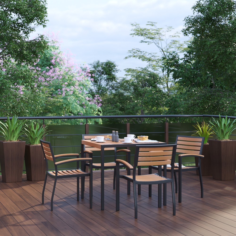 Flash Furniture Lark 5-Piece Outdoor Dining Table Set, Teak MPN:XUDG810060064