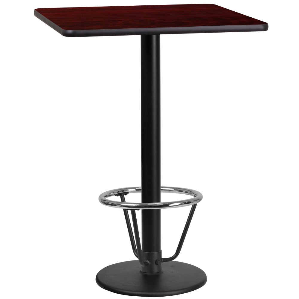 Flash Furniture Square Laminate Table Top With Round Bar-Height Table Base And Foot Ring, 43-1/8inH x 24inW x 24inD, Mahogany/Black MPN:XUMA2424TR18B3F