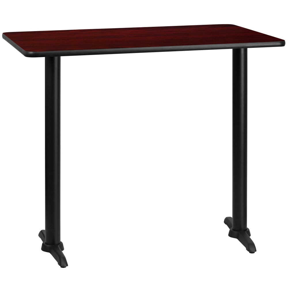 Flash Furniture Laminate Rectangular Table Top With Bar-Height Table Bases, 43-1/8inH x 30inW x 48inD, Mahogany/Black MPN:XUMA3048T0522B