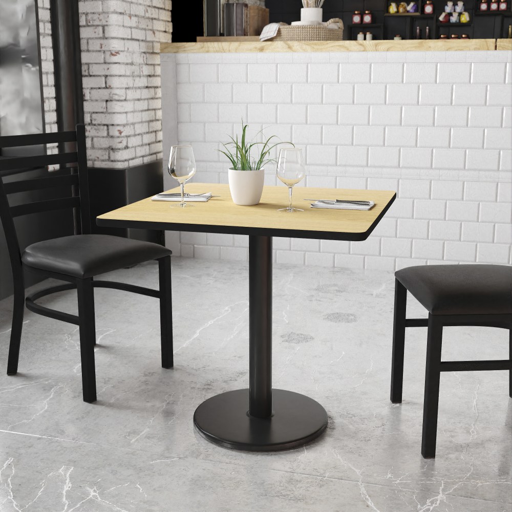Flash Furniture Laminate Square Table Top With Round Table-Height Base, 31-1/8inH x 30inW x 30inD, Natural/Black MPN:XUNT3030TR18